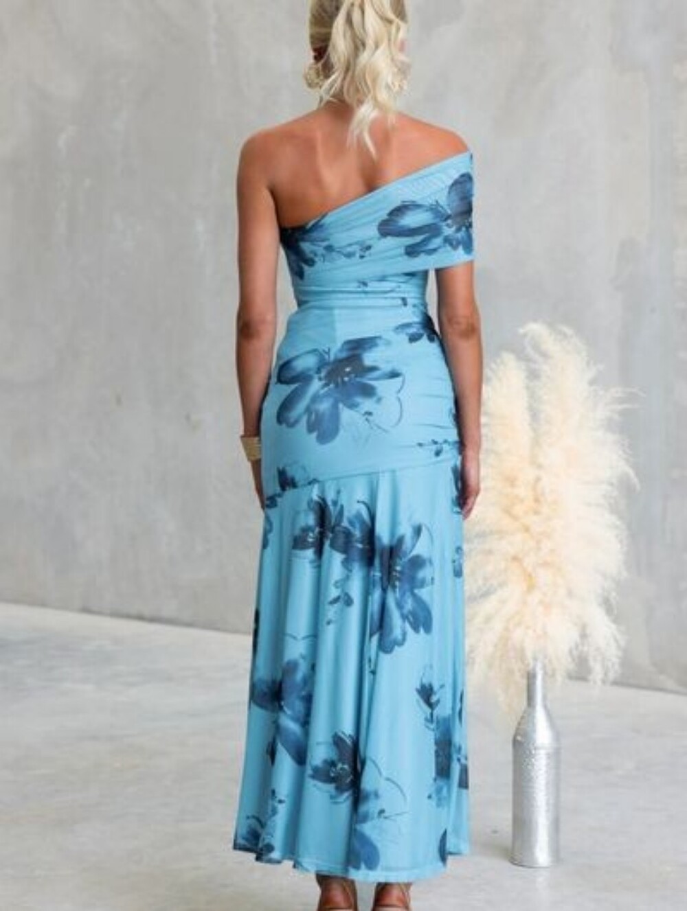 🌸One Shoulder Blue Floral Maxi Dress - Picture 3 of 3